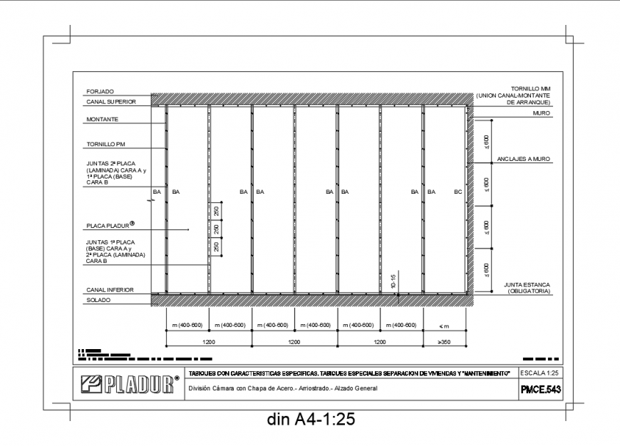 Chamber division with plate of parking area roads horizontal section dwg file