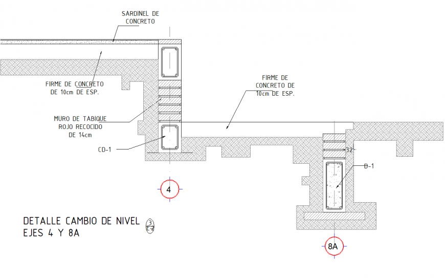 Change in floor level section plan autocad file