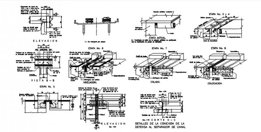 Changing room constructive section and structure details dwg file