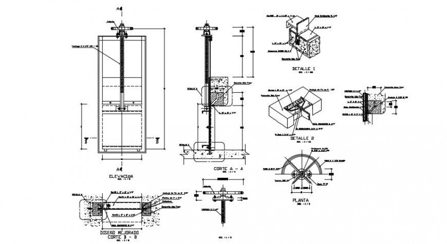 Channel sections, plan and electrical installation drawing details dwg file