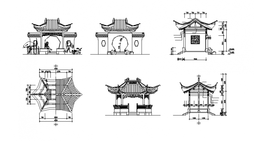 Chapel garden gate elevation, section and plan details dwg file