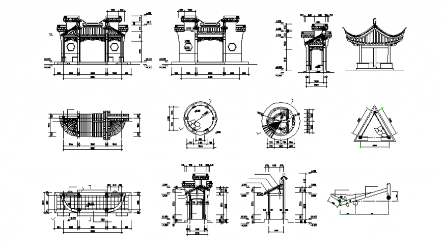 Chapel gate elevation, all side section, plan and auto-cad details dwg file