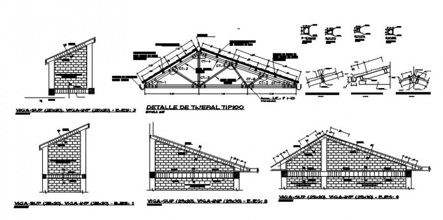 Chapel roof all sided section, brick wall and construction drawing details dwg file