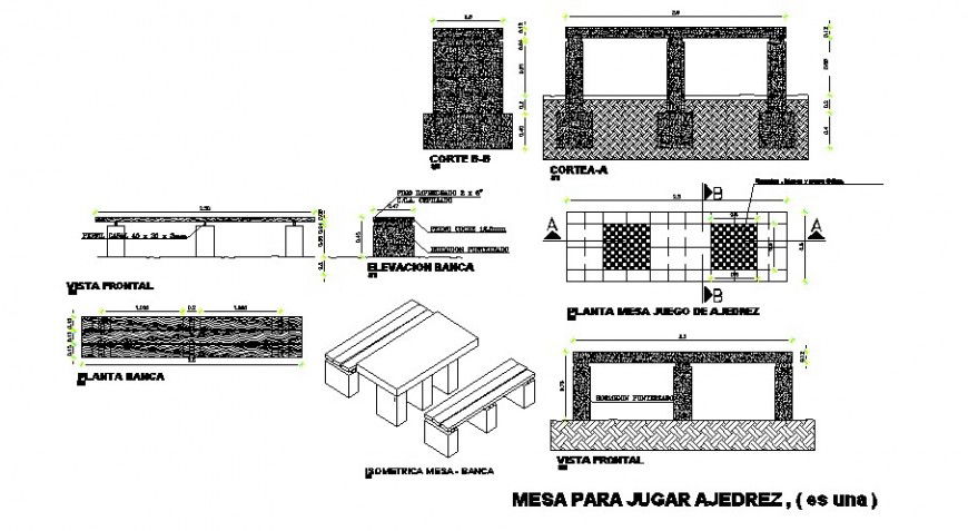 Chess Table Plan Section and Elevation in DWG Format