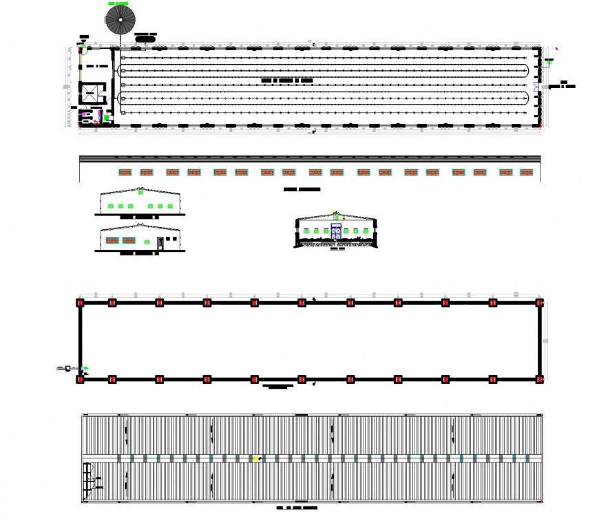Chicken farm plan and section dwg file