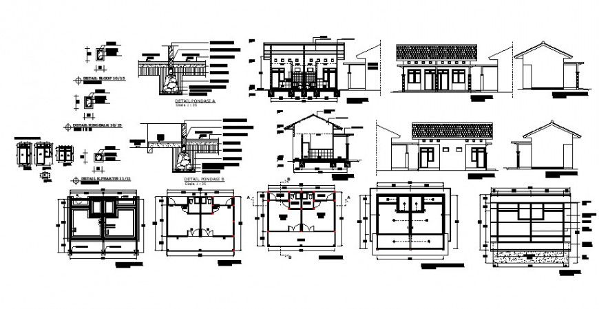 Child care clinic elevation, section and plan cad drawing details dwg file