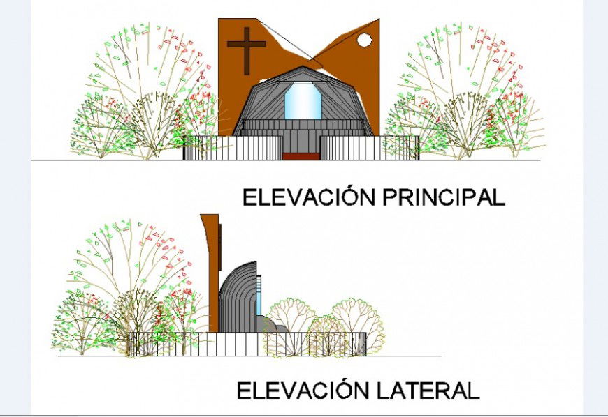 Child care school main and back elevation cad drawing details dwg file