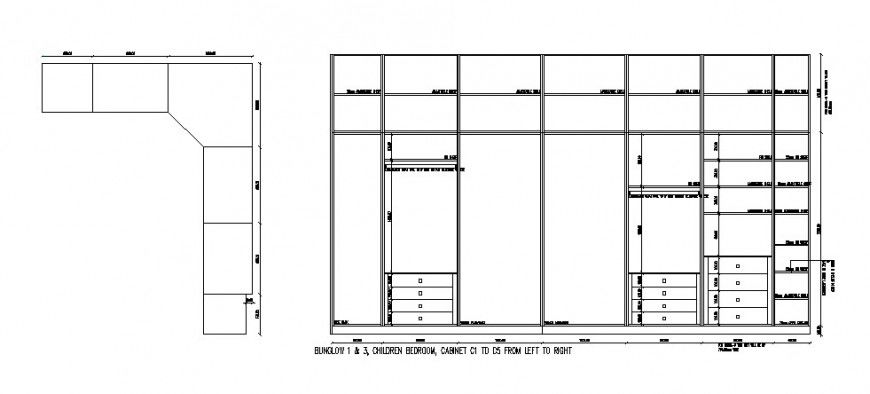 Children bedroom cabinet design cad drawing details dwg file