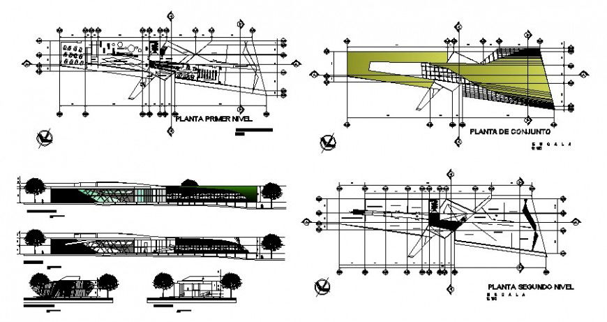 Children pavilion-art reading themes school elevation and section drawing details dwg file