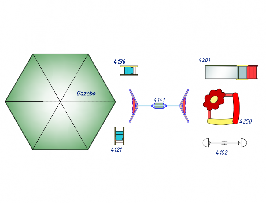 Children play ground play area equipment blocks 3d top view cad drawing dwg file