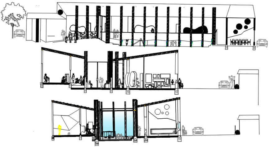 Children play school and garden all sided section cad drawing details dwg file