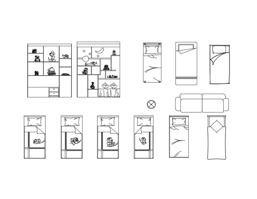 Children Room Furniture CAD Blocks Layout in AutoCAD DWG File