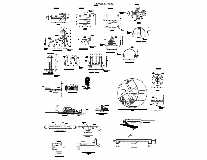Children sports adventure park play equipment plan cad drawing details dwg file