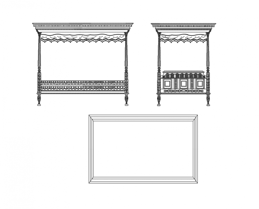 Children wooden mini beds front, side and top view cad blocks details dwg file