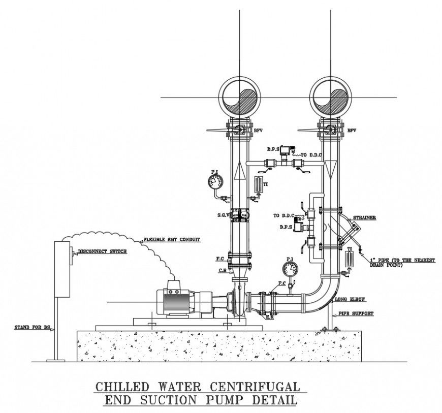 Chilled water end suction pump detail autocad software