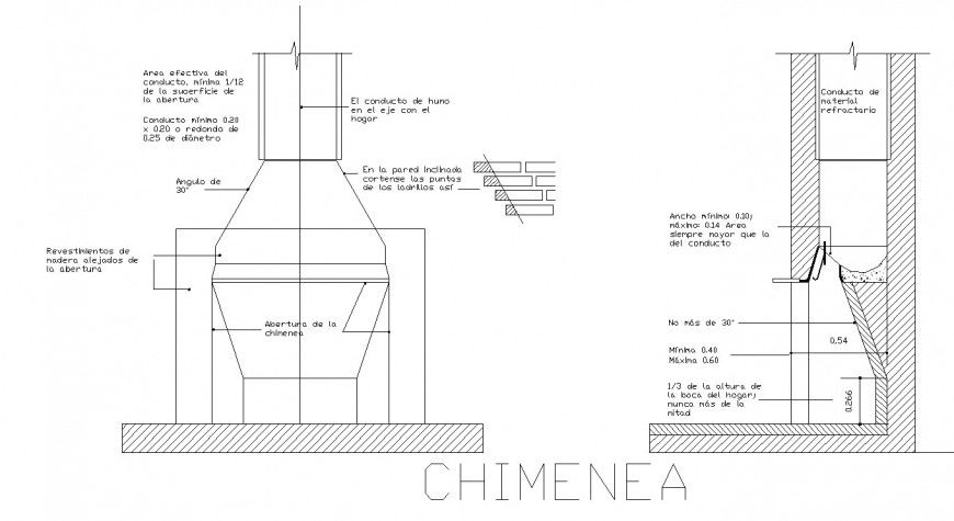 Chimney elevation and section drawing in dwg file.
