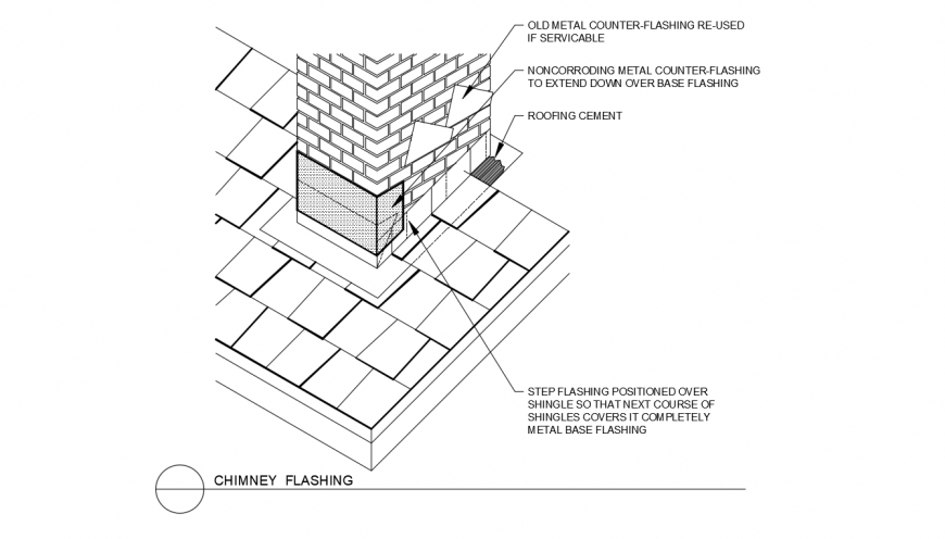 Chimney flashing brick wall elevation and structure details dwg file