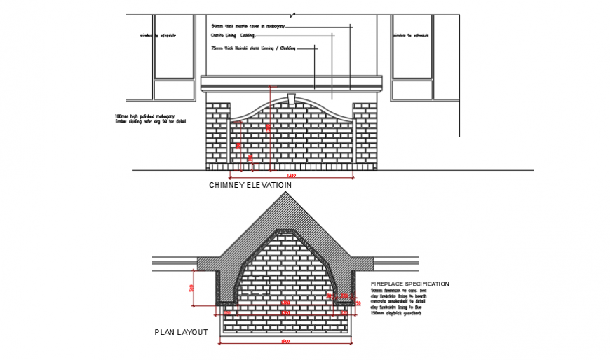 Chimney plan & elevation design of house design drawing
