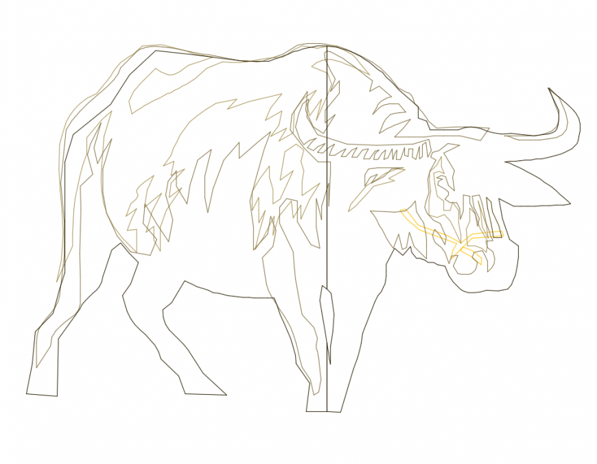 China buffalo front view elevation cad block design dwg file