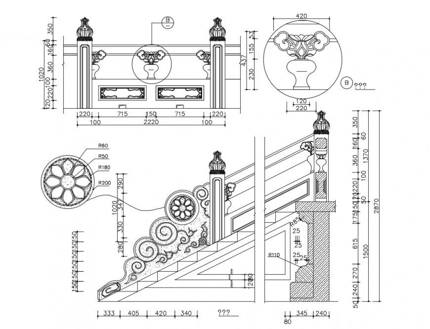 Chinese railing elevation block cad drawing details dwg file