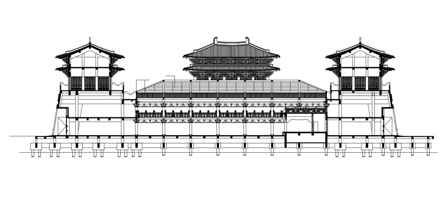Chinese residential villa main elevation drawing details dwg file