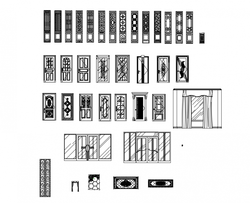Chinese style multiple door elevations cad blocks details dwg file