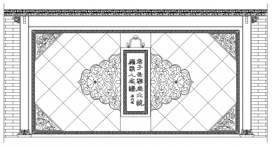 Chinese wall decorative interior block cad drawing details dwg file