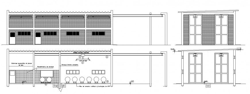 Chlorination processing plant building elevation and section cad drawing details dwg file