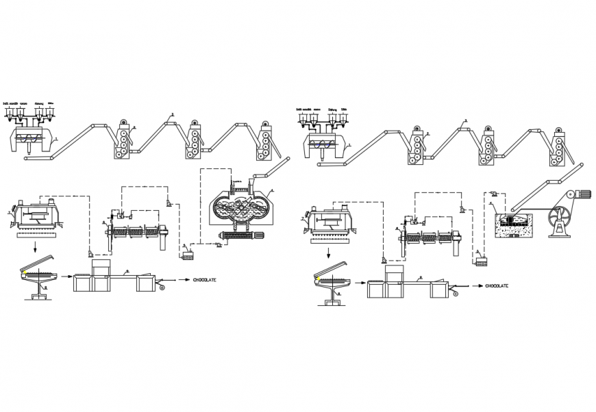 Chocolate production technology machinery cad drawing details dwg file