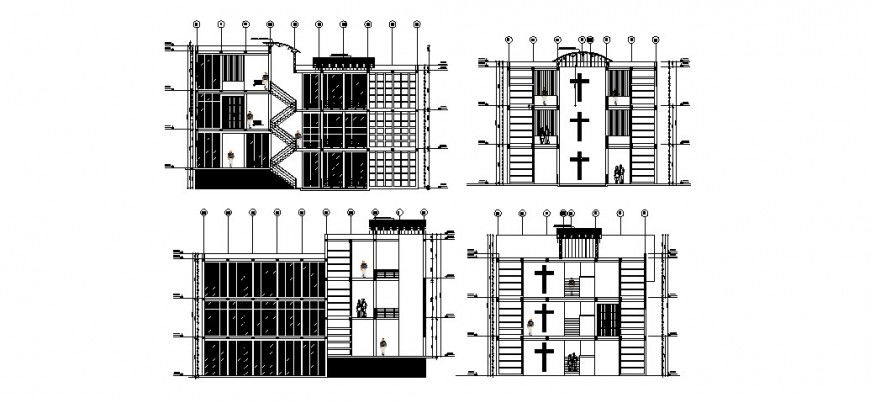 Church building detail elevation and section 2d view CAD structural block layout dwg file