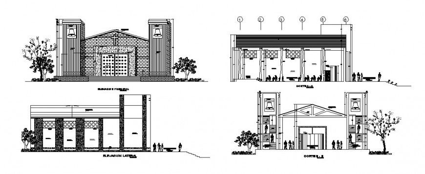 Church building detail elevation and sectional drawing in this dwg file