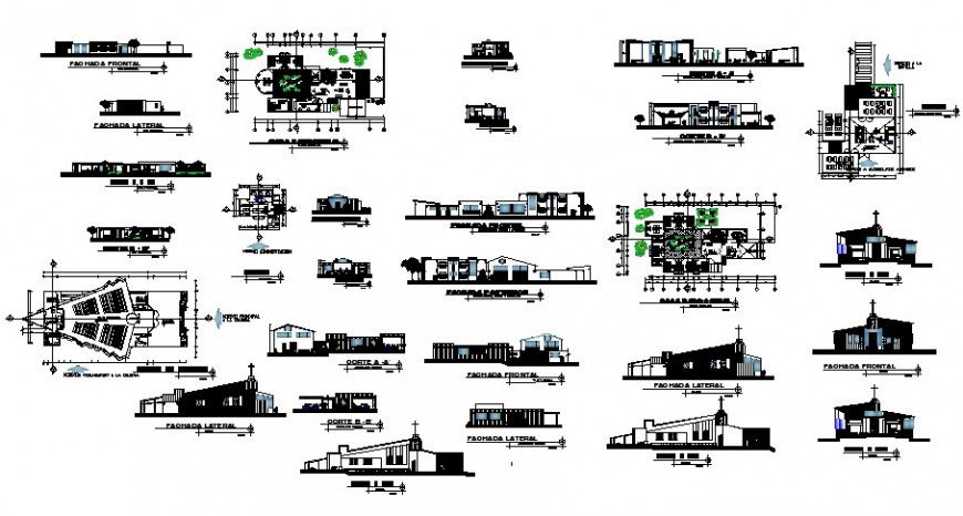 Church building details plan elevation and section autocad file