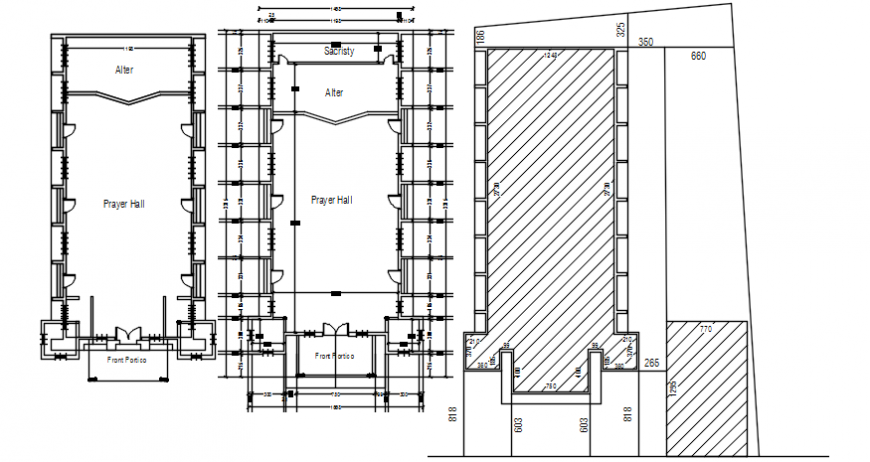 Church building drawings details 2d view center line plan in autocad file