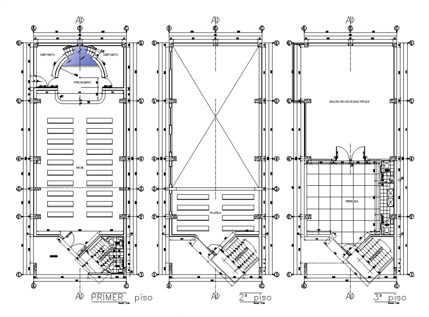 Church building structure detail 2d view layout autocad file