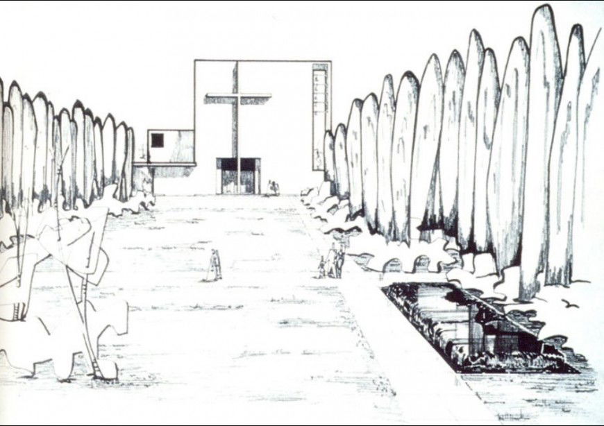 Church detail with landscaping detail sketch detail