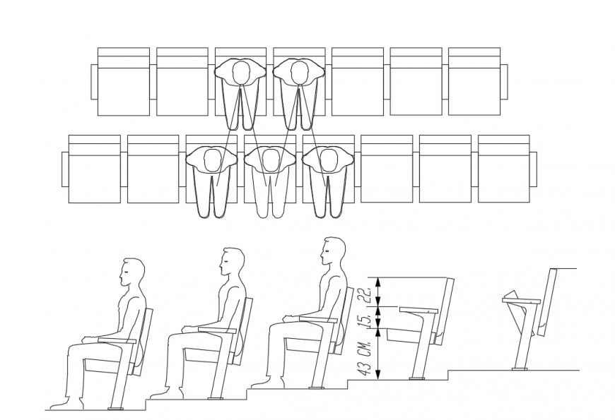 Cinema detail , seat detailing, recliner detail dwg file