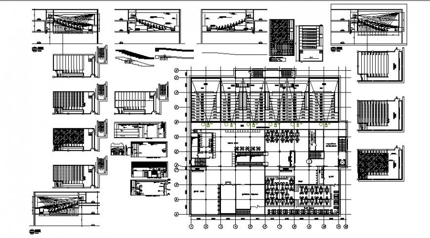 Cinema hall building details 2d view drawing layout autocad file