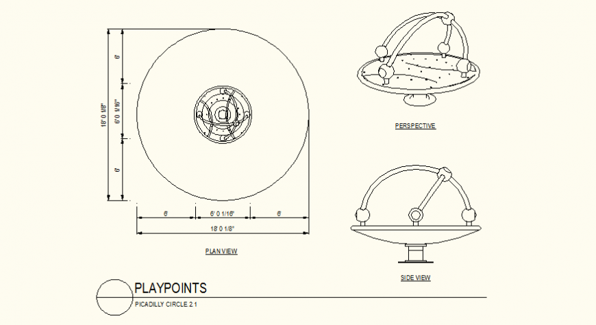 Circle shaped play points detail plan and elevation layout file