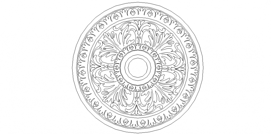 Circle view with flower and leaf design around it with interior view dwg file