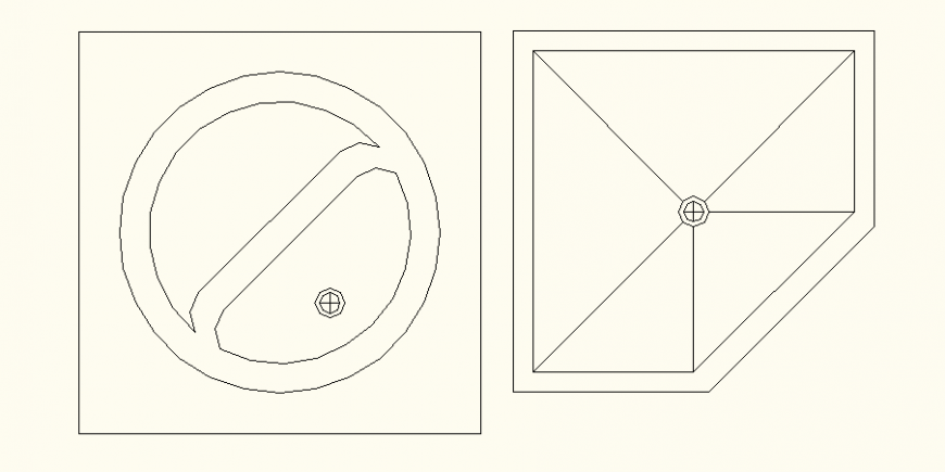 Circular and pentagonal shaped sink detail elevation dwg file