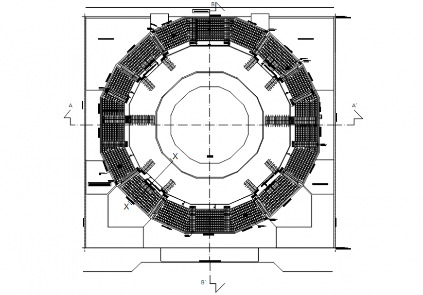 Circular area auditorium plan in AutoCAD file