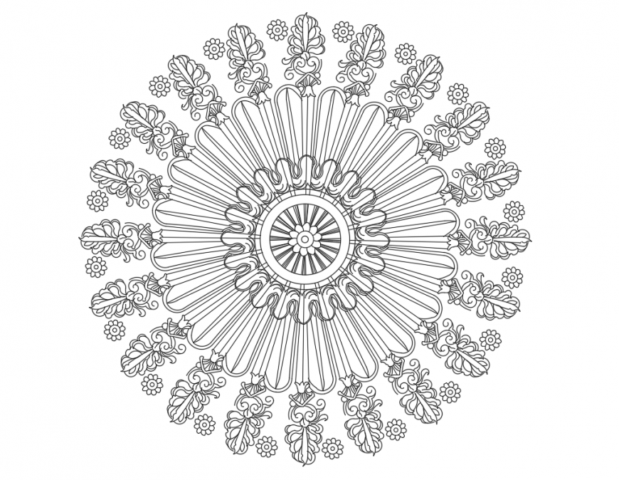 Circular carved tile design cad block details dwg file