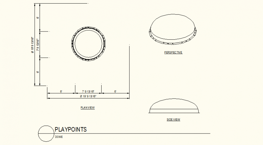 Circular dome detail plan and elevation layout file