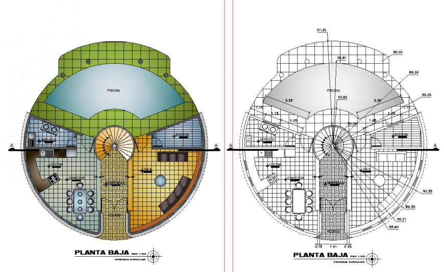 Circular housing planning autocad file