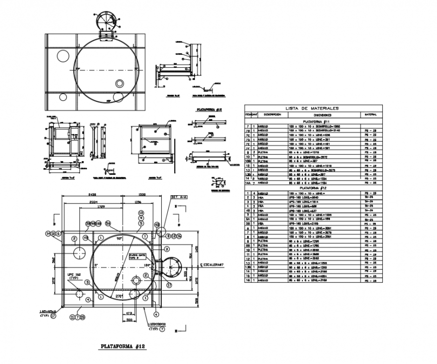 Circular platform constructive sectional details dwg file