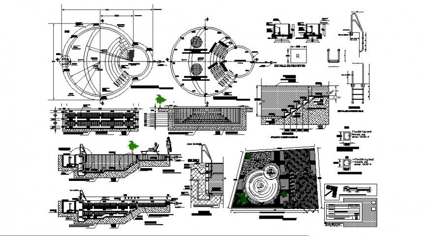 Circular pool drawing plan and section autocad file