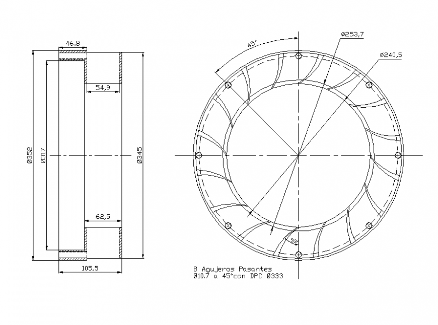 Circular shape spiral detail 2d view elevation autocad file