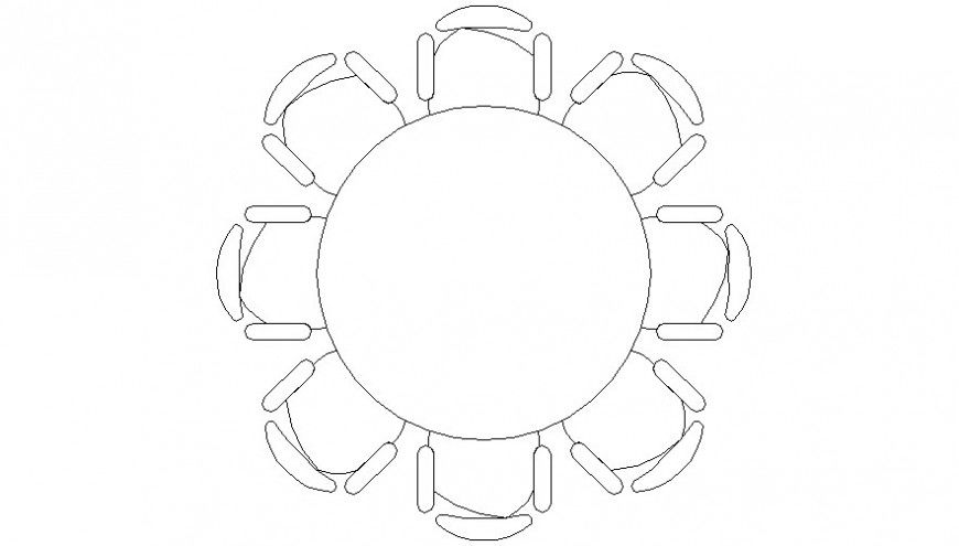 Circular shape table with chair drawings 2d view elevation autocad file