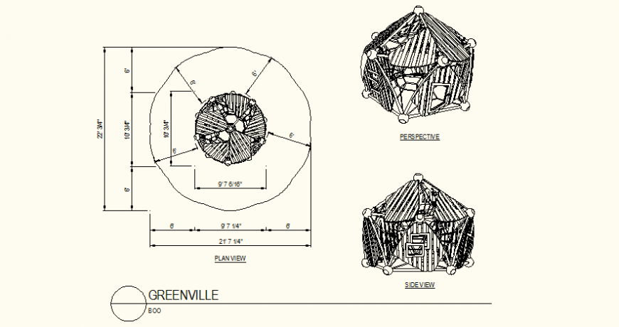Circular shaped bow detail plan and elevation autocad file