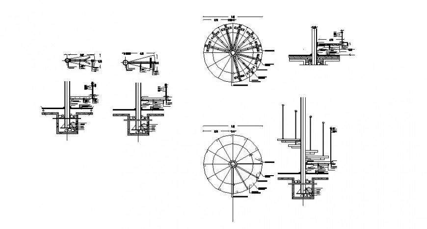 Circular staircase detail 2d view plan and elevation autocad file